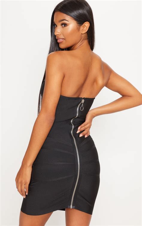 Cloe Black Bandage Panel Bodycon Dress